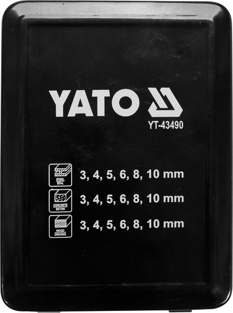 Свердла по металу бетону дереву Yato YT-43490 Ø 3- 10 мм 18 шт (5906083084713) - зображення 6