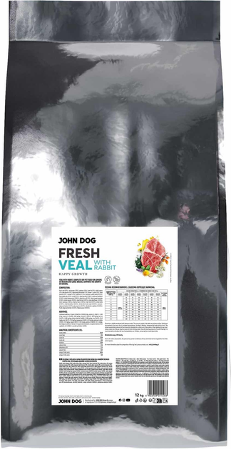Sucha karma dla szczeniąt John Dog Fresh Junior Cielęcina z królikiem M/L 12 kg (5903769014583) - obraz 4