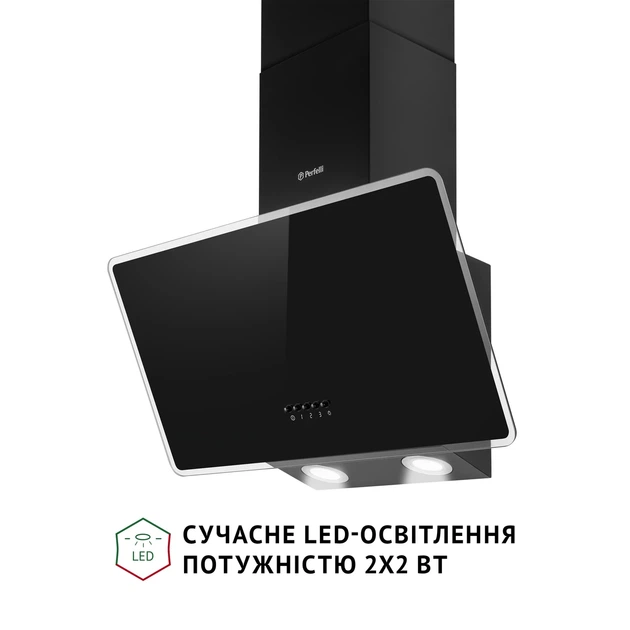 Кухонная вытяжка Perfelli VICCO 6HM NERO, черная стеклянная наклонная декоративная пристенная, 59,5 см - изображение 4
