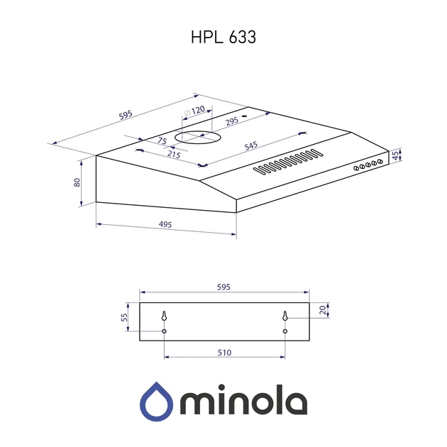 Плоска витяжка з нержавіючої сталі Minola HPL 633 I, шириною 59,5 см - изображение 8