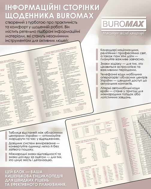 Ежедневник датированный 2026 Buromax Bravo A4 из искусственной кожи 336 страниц коричневый (BM.2740-25) - изображение 8