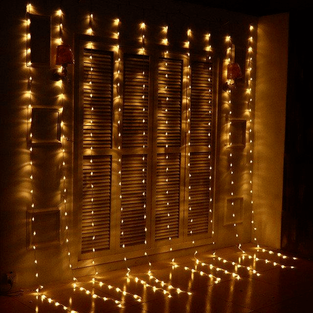 Гирлянда штора водопад 240 LED 3х2м теплий білий колір - Фото 2 Гирлянда штора водопад 240 LED 3х2м теплий білий колір - зображення 2