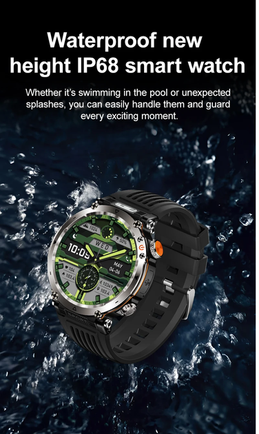 Смарт годинник з компасом тактичний HT30 CamoGreen, IP68, ліхтар, екран 1,7'' HD, батарея 600 мАг - Фото 7 Смарт годинник з компасом тактичний HT30 CamoGreen, IP68, ліхтар, екран 1,7'' HD, батарея 600 мАг - изображение 7