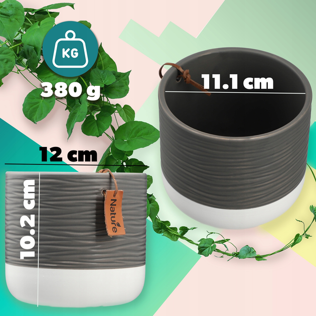 Osłonka ceramiczna na doniczkę Kadax Pokka szaro-biała 12 cm (5903699478226) - obraz 3