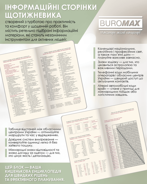 Датированный еженедельник Buromax Morandi Style 2026 из искусственной кожи 8.5x15.3 см 128 страниц Зеленый (BM.2897-04) - изображение 4