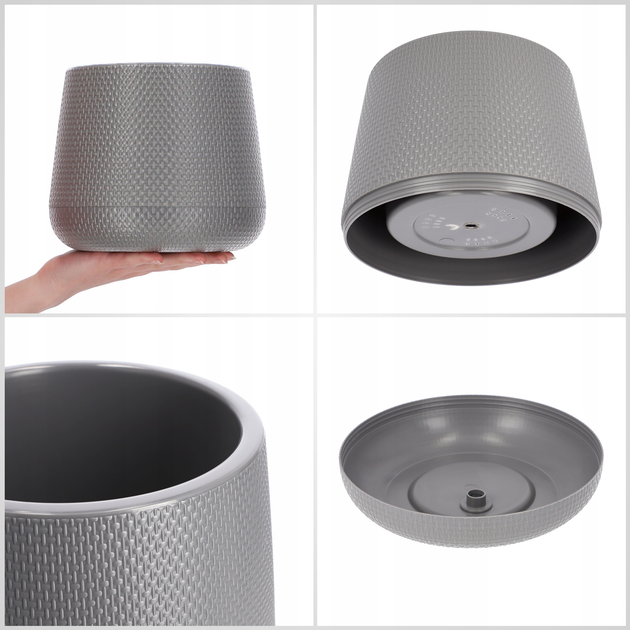 Donica ogrodowa z podstawką Kadax z korkiem odpływowym Szara 17 cm (5903699419410) - obraz 5