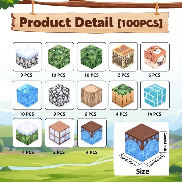 Магнітний конструктор Minecraft 100 шт + ПОДАРУНОК 3 фігуркипо грі Майнкрафт Містечко Mk001003 - зображення 6