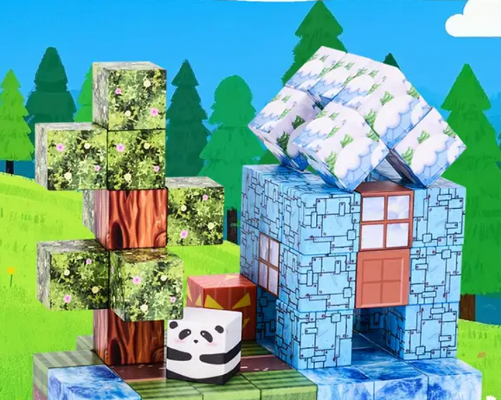 Магнитный конструктор Minecraft 100 шт + ПОДАРОК 3 фигурки по игре Майнкрафт Дом с пандами Mk001001 - изображение 7