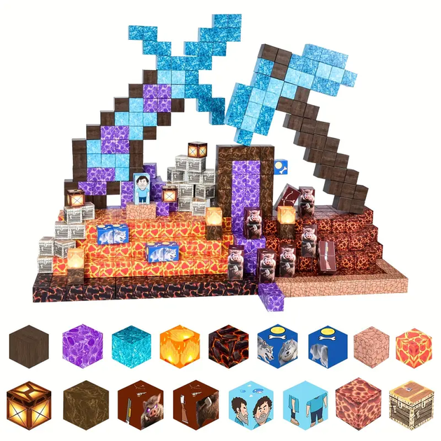 Магнитный конструктор Minecraft 100 шт + ПОДАРОК 3 фигурки по игре Майнкрафт Вулканичное оружие Mk001015 - Фото 7 Магнитный конструктор Minecraft 100 шт + ПОДАРОК 3 фигурки по игре Майнкрафт Вулканичное оружие Mk001015 - изображение 7