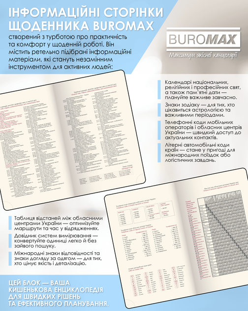 Ежедневник датированный Buromax 2026 Heraldry из искусственной кожи А6 336 страниц Светло-синий (BM.2584-02) - изображение 4