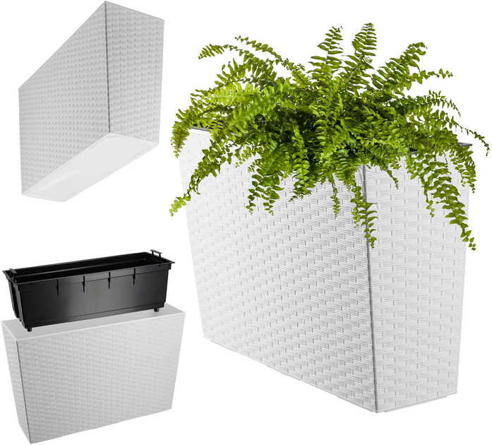 Doniczka ogrodowa z wkładem Kadax Rattan Biała 19x56 cm (5903699428771) - obraz 1
