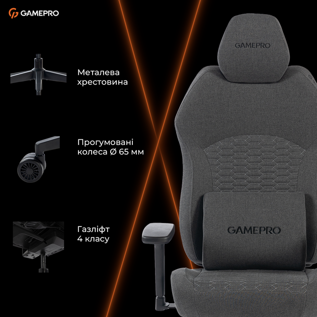 Геймерское игровое кресло с регулированной глубиной сидения GamePro GC760DG Dark Grey Fabric - изображение 19