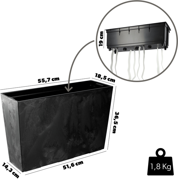 Садове кашпо зі вставкою Kadax з бетонним візерунком Чорне 19x56 cm (5903699495551) - зображення 3
