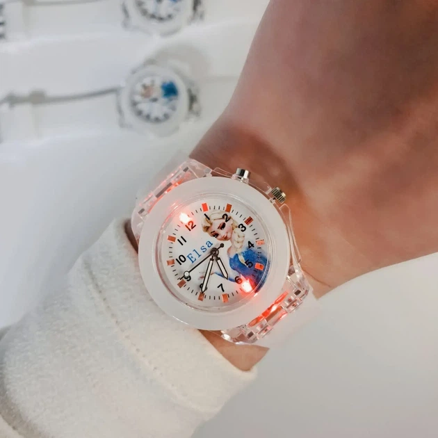 Дитячий годинник з Ельзою LED підсвічування, Білий, 18 см - зображення 3