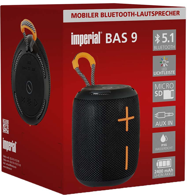 Przenośny głośnik Imperial BAS 9 7W Black (22-9054-00) - obraz 4