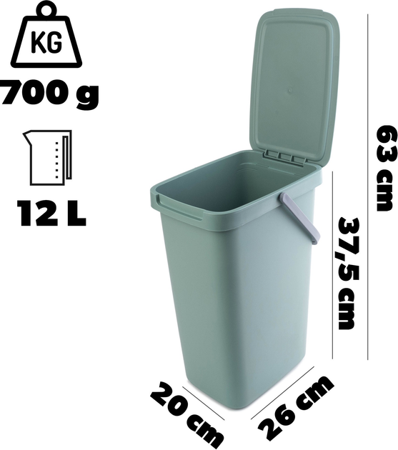 Kosz do segregacji odpadów Kadax z pokrywą 12 l Zielony (5903699492994) - obraz 3