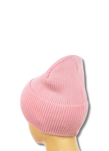Вязаная шапка бини с широким отворотом на флисе Эмма One-size Светло-розовый - изображение 2