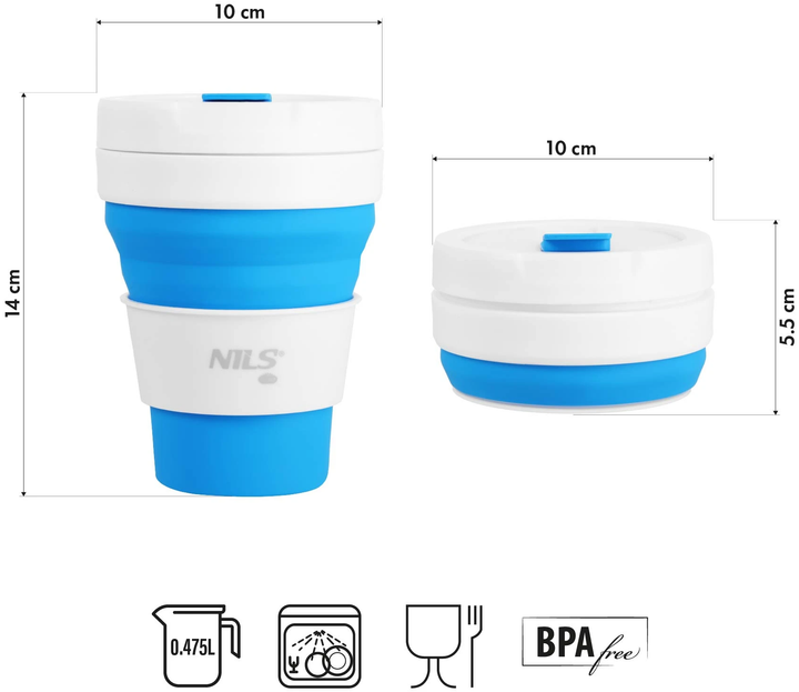 Kubek silikonowy składany Nils Camp NC4103 z pokrywką 475 ml Niebieski (5908261682995) - obraz 6