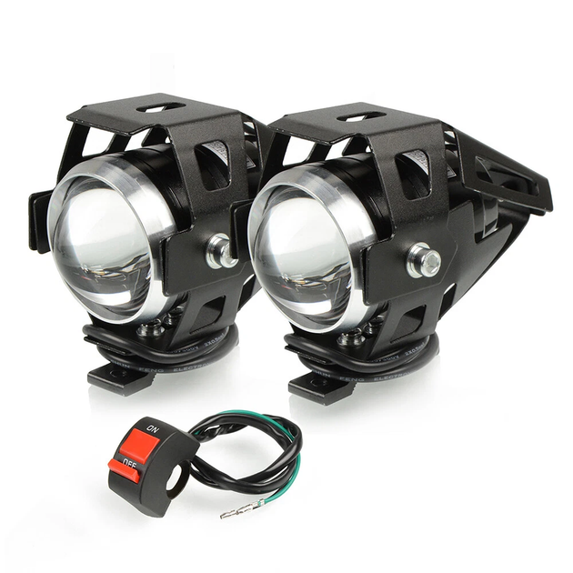 Фари прожектори CREE U5 LED для мотоцикла 12В 3000лм з кнопкою та кріпленням на дуги, чорний корпус (IN-632383-0498) - Фото 7 Фари прожектори CREE U5 LED для мотоцикла 12В 3000лм з кнопкою та кріпленням на дуги, чорний корпус (IN-632383-0498) - изображение 7
