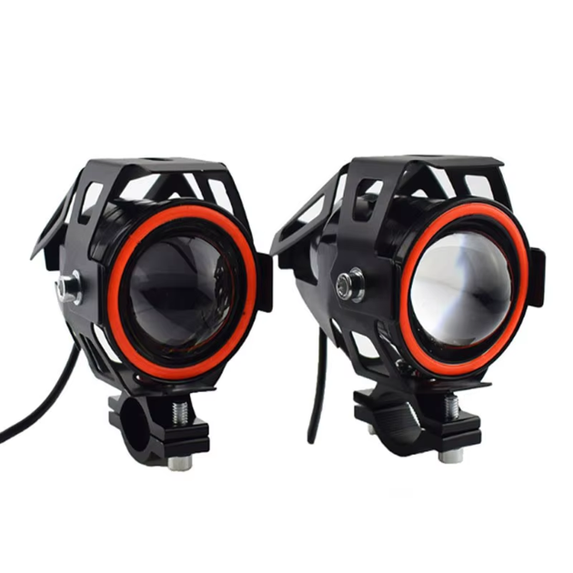 Фары прожекторы для мотоцикла U7 LED 12В 3000лм Angel Eyes красные и кнопка - изображение 4
