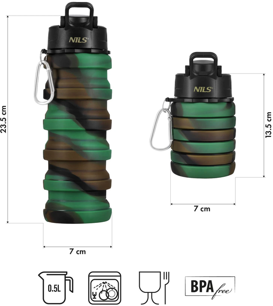 Butelka na wodę Nils Camp NC4106 Silikonowa, składana 500 ml (5908261682933) - obraz 7