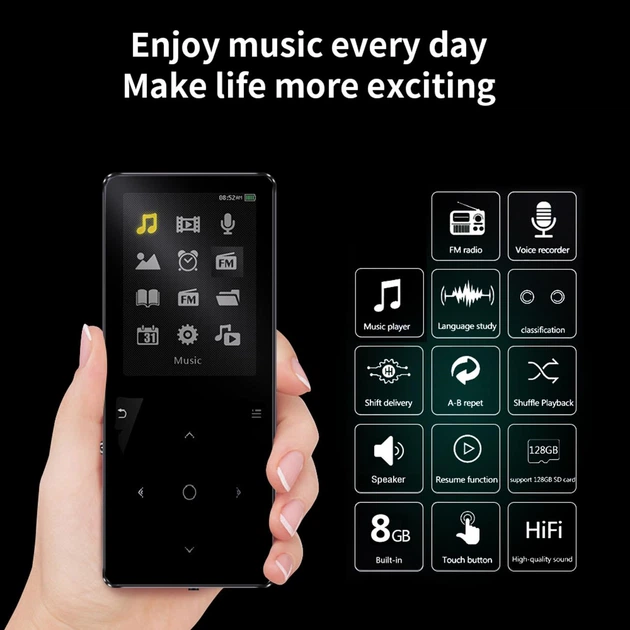 MP3 плеер JNN C6 2.4" Hi-Fi 8Gb металлический со встроенным динамиком Dark Grey - изображение 3