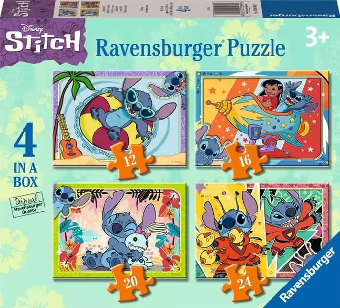 Puzzle Ravensburger Disney Stitch Vacay Mode 4 in 1 Box 12001069 (4005555010692) - obraz 1