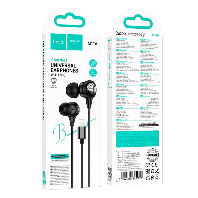 Дротові навушники HOCO M116 Benevolent universal digital earphones with microphone Lightning Black - изображение 5