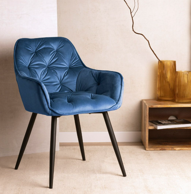Krzesło do kuchni i salonu HOMLA 802978 FLOSSI 57 x 63 x 84 cm Welurowe Granatowe (5904183802978) - obraz 7