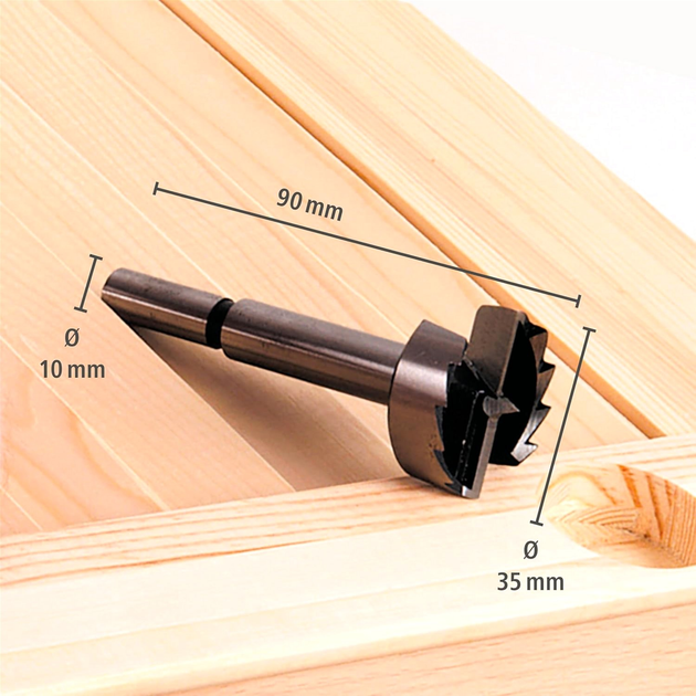 Frez pod zawiasy Wolfcraft 35 x 90 mm z szablonem (8728000) - obraz 2