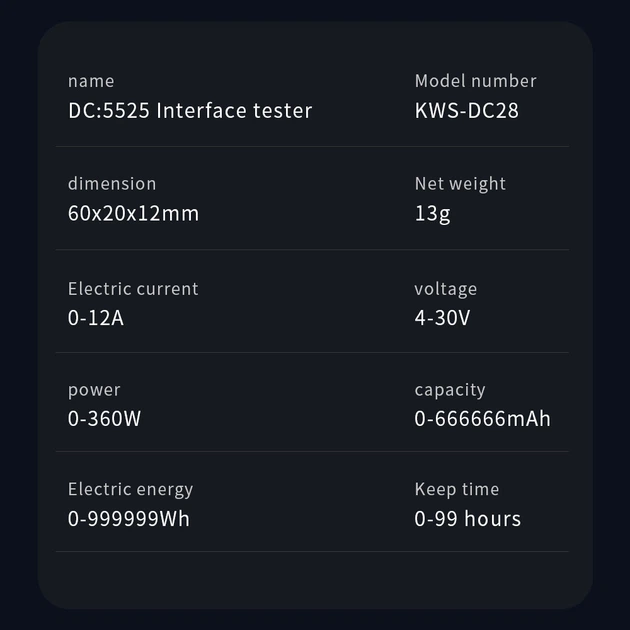 Тестер тока напряжения мощности энергии KWS-DC28 4-30В 0-12А разъем 5.5x2.5мм - Фото 5 Тестер тока напряжения мощности энергии KWS-DC28 4-30В 0-12А разъем 5.5x2.5мм - изображение 5