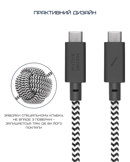 Кабель USB-C to USB-C Native Union Anchor Cable Pro 240W Zebra (3 m) (ACABLE-C-ZEB-NP) - изображение 7