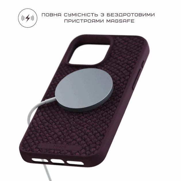 Чехол Njord Salmon Leather MagSafe Case для iPhone 15 Pro Бургунди (NA53SL03) - изображение 4