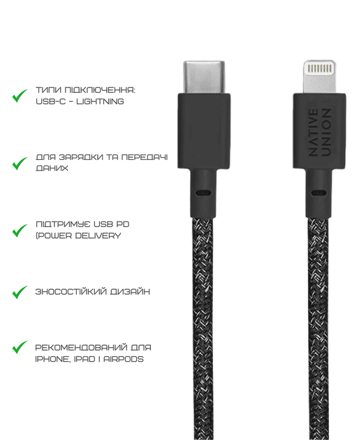 Кабель USB-C to Lightning Native Union Belt Cable Cosmos Black (1.2 m) (BELT-KV-CL-CS-BK-2) - изображение 8
