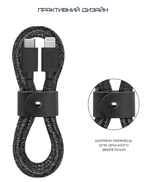 Кабель USB-C to Lightning Native Union Belt Cable Cosmos Black (1.2 m) (BELT-KV-CL-CS-BK-2) - изображение 12