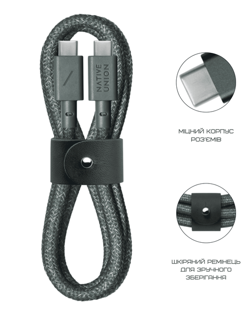 Кабель USB-C to USB-C Native Union Belt Cable Slate Green (1.2 m) (BELT-C-GRN-2-NP) - зображення 4