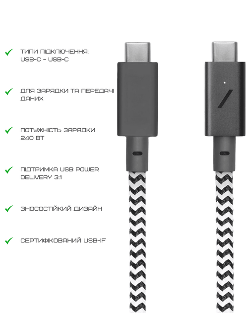 Кабель USB-C to USB-C Native Union Belt Cable Pro 240W Zebra (2.4 m) (BELT-PRO2-ZEB-NP) - Фото 7 Кабель USB-C to USB-C Native Union Belt Cable Pro 240W Zebra (2.4 m) (BELT-PRO2-ZEB-NP) - изображение 7