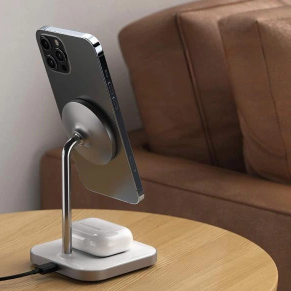 Зарядное устройство (беспроводное) Satechi Aluminum 2 in 1 Magnetic Wireless Charging Stand Space Gray - изображение 12