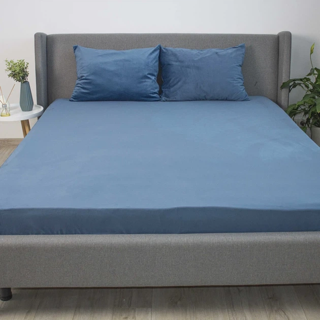 ПростыньТЕП "VELOUR" с резинкой темно-синий, 160x200 - изображение 4