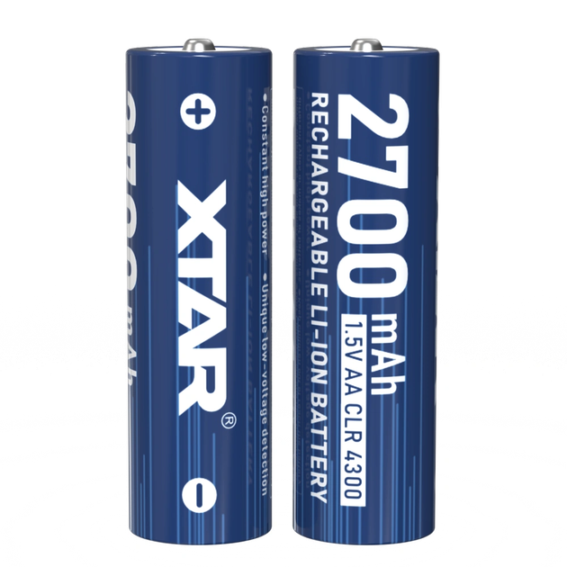 Акумуляторна батарея AA XTAR Blue PRO-CLR 1.5V Li-ion 4300mWh/2700mAh з LED індикатором | мaкс. розряд - 2.5А | набір 4шт. у пластиковому кейсі - изображение 2