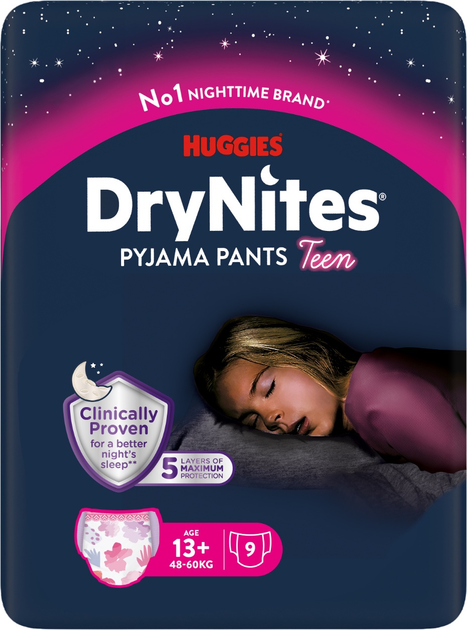 Pieluchomajtki Huggies DryNites dla dziewczynek rozmiar Xl 13+ lat 48-60 kg 3 x 9 szt (5029054251959) - obraz 2
