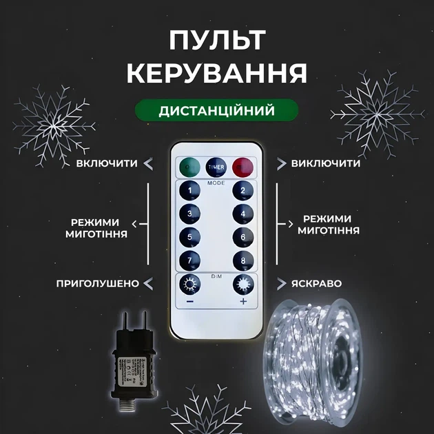 Гирлянда роса на пульте 50 метров 500 led Белая белый провод капли росы гирлянда 8 режимов роса на елку - Фото 4 Гирлянда роса на пульте 50 метров 500 led Белая белый провод капли росы гирлянда 8 режимов роса на елку - изображение 4