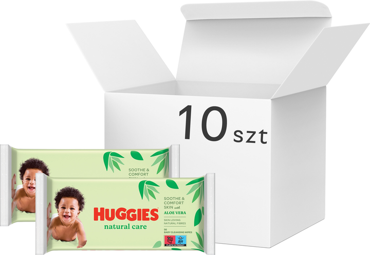 Chusteczki nawilżane dla niemowląt Huggies Natural Care 10 x 56 szt (5029053550152/10) - obraz 1