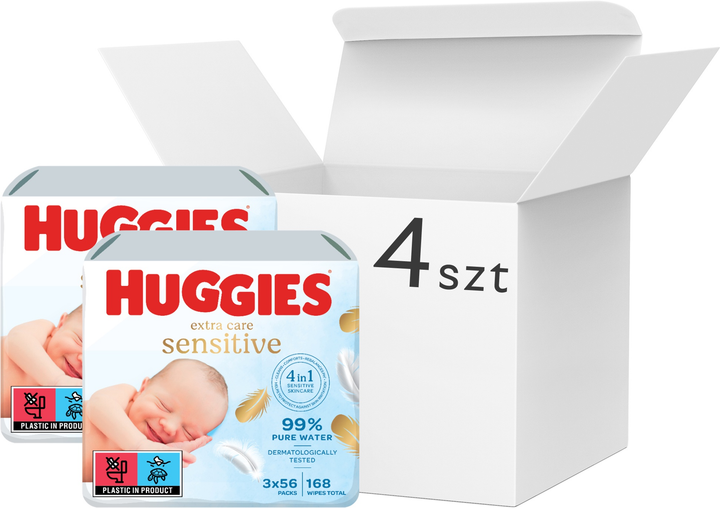 Chusteczki nawilżane dla niemowląt Huggies Extra Care Sensitive 4 x 168 szt (5029054222119/4) - obraz 1