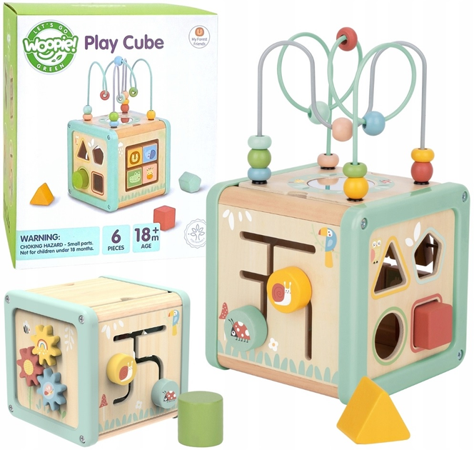Drewniany sorter  Woopie GREEN Multifunkcyjna kostka edukacyjna (5906280652692) - obraz 1