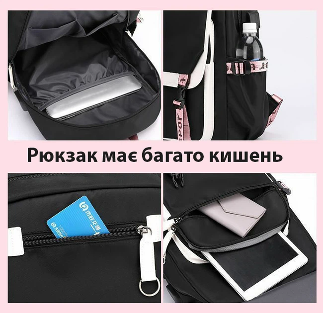 Плотный школьный рюкзак 45*30 АНИМЕ КУРОМИ для девочки 5-11 класс с USB Фиолетовый большой водонепроницаемый портфель для подростков в школу - Фото 5 Плотный школьный рюкзак 45*30 АНИМЕ КУРОМИ для девочки 5-11 класс с USB Фиолетовый большой водонепроницаемый портфель для подростков в школу - изображение 5