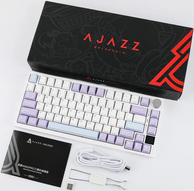 Klawiatura bezprzewodowa Ajazz AK820 Pro Gift switch USB/Bluetooth Biały/Fioletowy (AK820PRO-G-PWB) - obraz 5