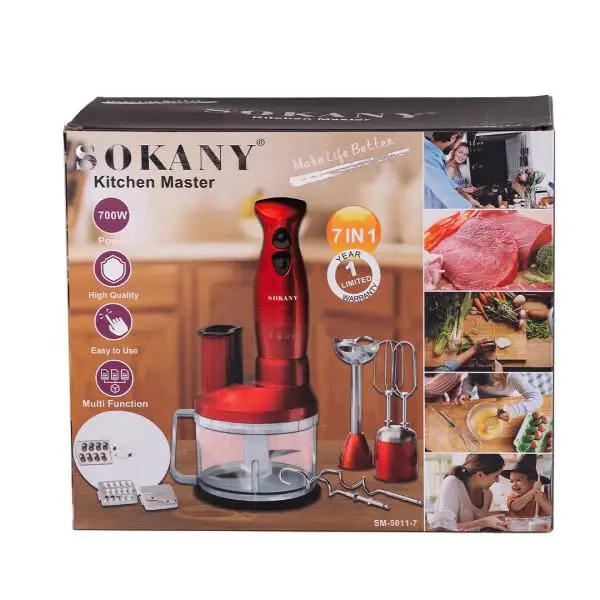 Кухонный комбайн с чашей 7 в 1 Sokany SM-5011-7 700 Вт с насадками Красный - Фото 6 Кухонный комбайн с чашей 7 в 1 Sokany SM-5011-7 700 Вт с насадками Красный - изображение 6