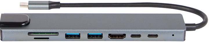 USB-хаб Blow K-08 8-in-1 USB-C to 2x USB 3.0\1x SD\1x microSD\1x HDMI 4K\2x PD 3.0 USB typ C\1x RJ45 Grey (5900804150893) - зображення 2
