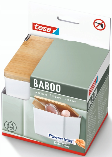 Organizer ścienny do łazienki TESA Baboo Samoprzylepne z bambusową pokrywką S 40521 (4063565154140) - obraz 4